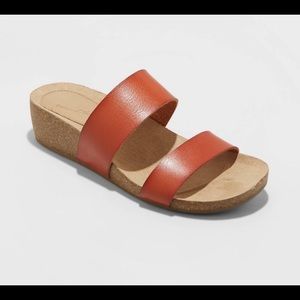 Kerryl Wedge Footbed Slide Sandals cognac size 8